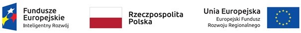 Logotypy:  Funduszy Europejskich z nazwą Inteligentny Rozwój, Rzeczpospolitej Polskiej, znaku Unii Europejskiej z nazwą Europejski Fundusz Rozwoju Regionalnego
