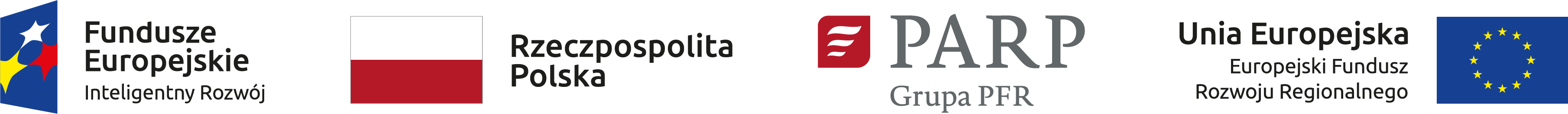 Ciąg Logotypów: Fundusze Europejskie Inteligentny Rozwój, Rzeczpospolita Polska, PARP Grupa PFR, Unia Europejska Europejski Fundusz Rozwoju Regionalnego.